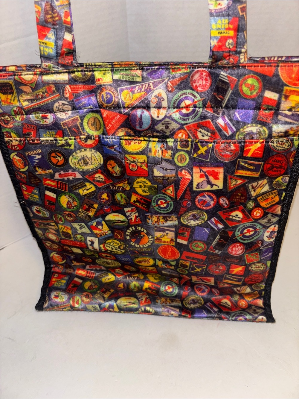 SYDNEY TO GO BY SYDNEY LOVE COLORFUL NYLON TOTE VINTAGE AVIATION & TRAVEL DESIGN